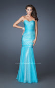 Picture of: Strapless Ruched Mermaid Dress with Sequin Underlay in Blue, Style: 18949, Detail Picture 1