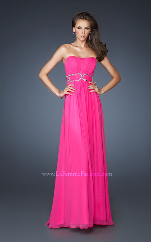 Picture of: Strapless Long Chiffon Prom Dress with Bedazzled Waist in Pink, Style: 18953, Main Picture