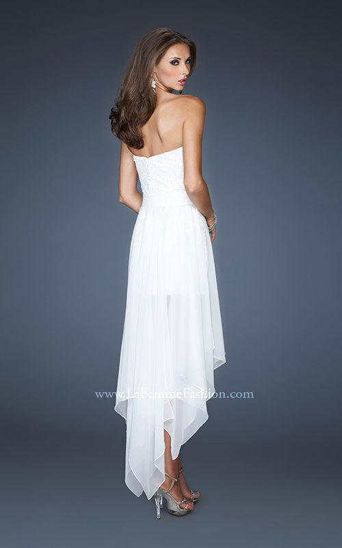Picture of: Strapless High Low Chiffon Dress with Fitted Bodice in White, Style: 18970, Back Picture