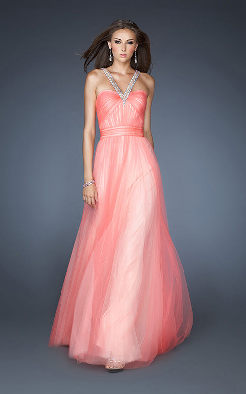 Picture of: Long A-line Chiffon Prom Dress with Beaded Halter in Orange, Style: 18983, Main Picture