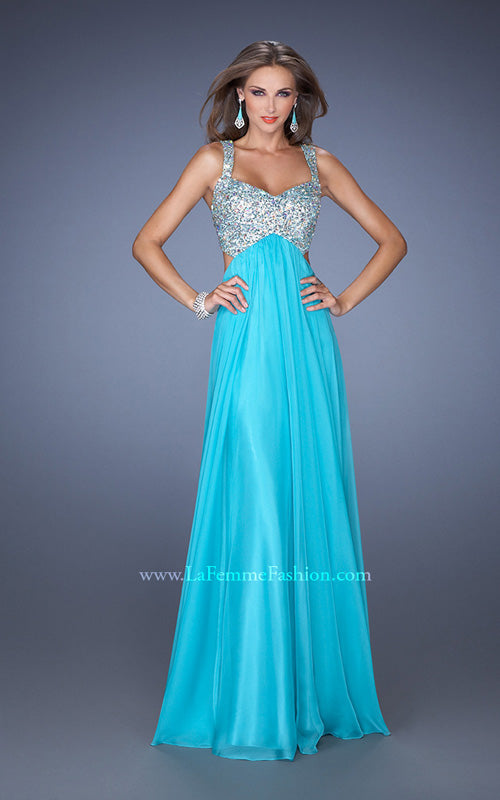 Picture of: Long Chiffon Prom Dress with Sequin Bra in Blue, Style: 18989, Detail Picture 1