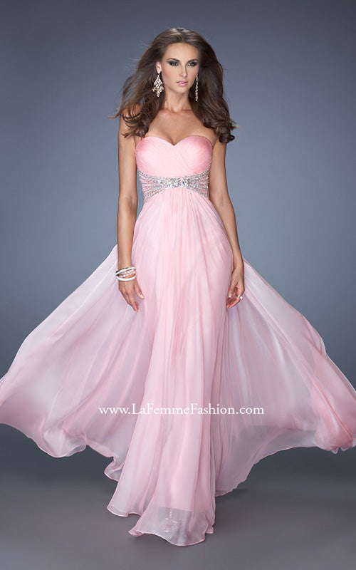 Picture of: Strapless Long Chiffon Prom Dress with Embellished Waist in Pink, Style: 19123, Main Picture