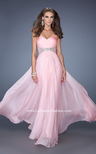 Picture of: Strapless Long Chiffon Prom Dress with Embellished Waist in Pink, Style: 19123, Main Picture