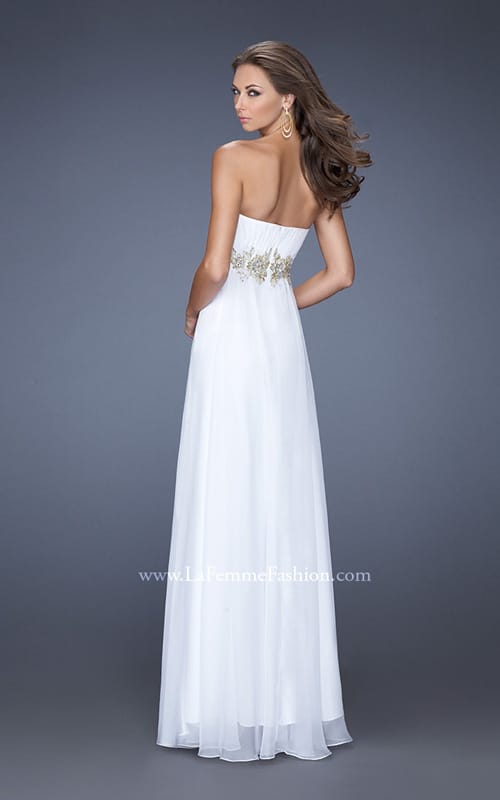 Picture of: Strapless Long A-line Prom Dress with Embellished Belt in Whtie, Style: 19130, Back Picture