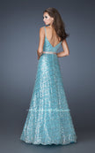 Picture of: Sequin Long Ball Gown with Beaded Belt in Blue, Style: 19136, Back Picture