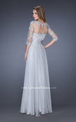 Picture of: Long Chiffon Dress with Illusion Beaded Lace Sleeves in Silver, Style: 19137, Back Picture