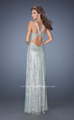 Picture of: Long A-line Sequin Prom Dress with Strappy Back in Blue, Style: 19154, Back Picture