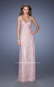 Picture of: Long A-line Sequin Prom Dress with Strappy Back in Pink, Style: 19154, Detail Picture 1
