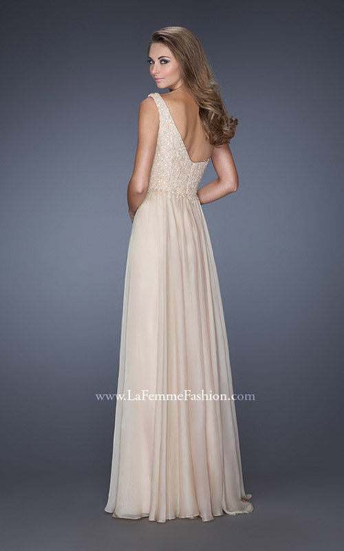 Picture of: One Shoulder Chiffon Prom Dress with Embellished Lace Bodice in Nude, Style: 19162, Back Picture
