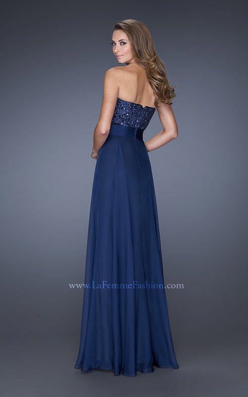 Picture of: Long A-line Chiffon Gown with Matching Jacket in Blue, Style: 19186, Back Picture