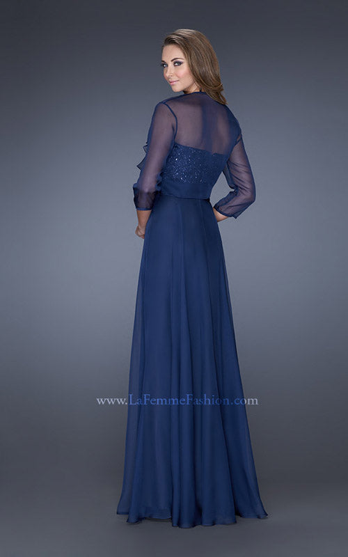 Picture of: Long A-line Chiffon Gown with Matching Jacket in Blue, Style: 19186, Detail Picture 7