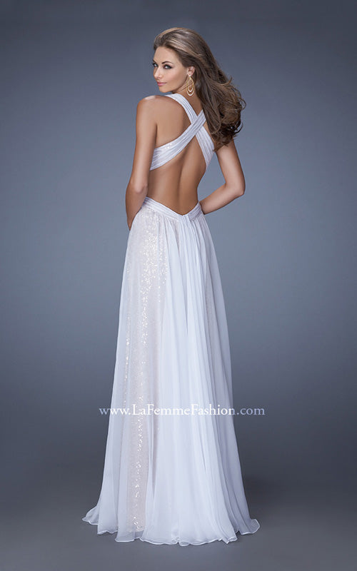 Picture of: Long Chiffon Prom Dress with Sequin Underlay in White, Style: 19255, Back Picture