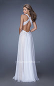 Picture of: Long Chiffon Prom Dress with Sequin Underlay in White, Style: 19255, Back Picture