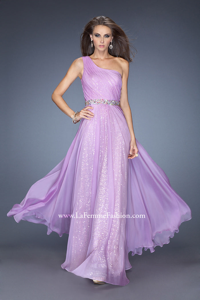 Picture of: One Shoulder Long Sequin Prom Dress with Chiffon Overlay in Purple, Style: 19280, Main Picture