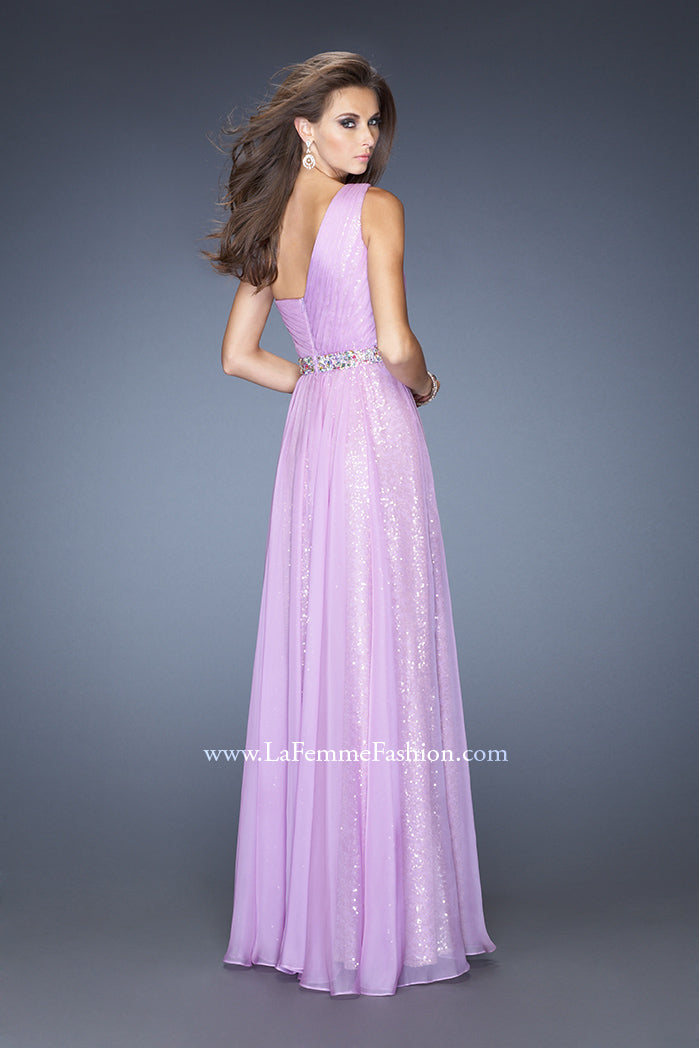 Picture of: One Shoulder Long Sequin Prom Dress with Chiffon Overlay in Purple, Style: 19280, Back Picture