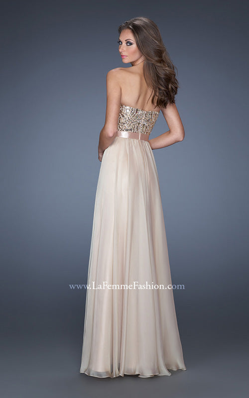 Picture of: Long Strapless Chiffon Prom Dress with Satin Bow Belt in Nude, Style: 19282, Detail Picture 3