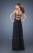 Picture of: Strapless Long Chiffon Prom Dress with Bejeweled Bodice in Black, Style: 19321, Detail Picture 2