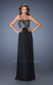 Picture of: Strapless Long Chiffon Prom Dress with Bejeweled Bodice in Black, Style: 19321, Detail Picture 4