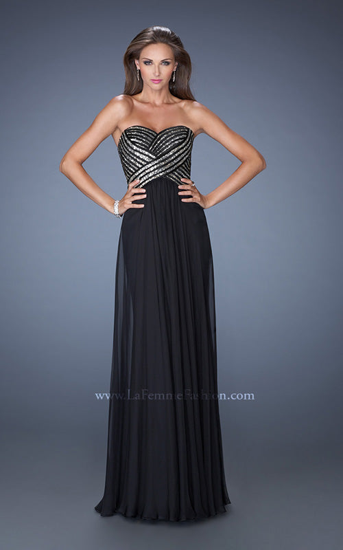 Picture of: Strapless Long Chiffon Prom Dress with Bejeweled Bodice in Black, Style: 19321, Detail Picture 4