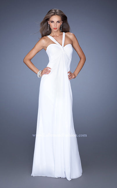 Picture of: Long Jersey Prom Dress with Halter Straps in White, Style: 19348, Detail Picture 4