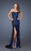 Picture of: Long Strapless Sequin Prom Dress with Lace Overlay in Blue, Style: 19364, Detail Picture 2