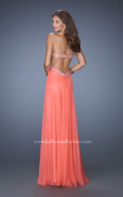 Picture of: Long Strapless Chiffon Prom Gown with Beaded Waist in Orange, Style: 19382, Back Picture
