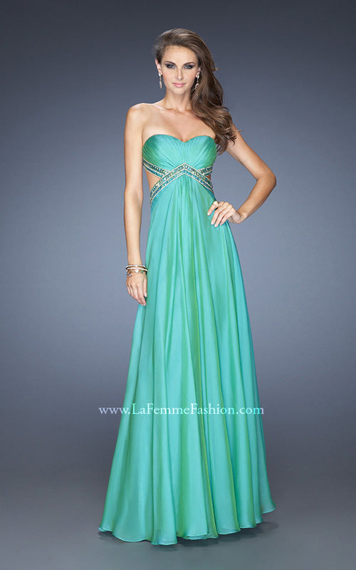 Picture of: Long Strapless Chiffon Prom Gown with Beaded Waist in Green, Style: 19382, Detail Picture 1