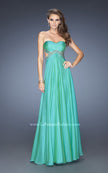 Picture of: Long Strapless Chiffon Prom Gown with Beaded Waist in Green, Style: 19382, Detail Picture 1