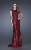 Picture of: Long Sequin Prom Dress with Cap Sleeves in Red, Style: 19389, Main Picture