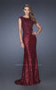 Picture of: Long Sequin Prom Dress with Cap Sleeves in Red, Style: 19389, Main Picture