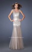 Picture of: Long Mermaid Sequin Prom Dress with Sheer Mesh Overlay in Nude, Style: 19485, Detail Picture 1