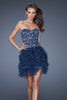 Picture of: Short Strapless Sequin Prom Dress with Shredded Tulle Skirt in Blue, Style: 19493, Main Picture
