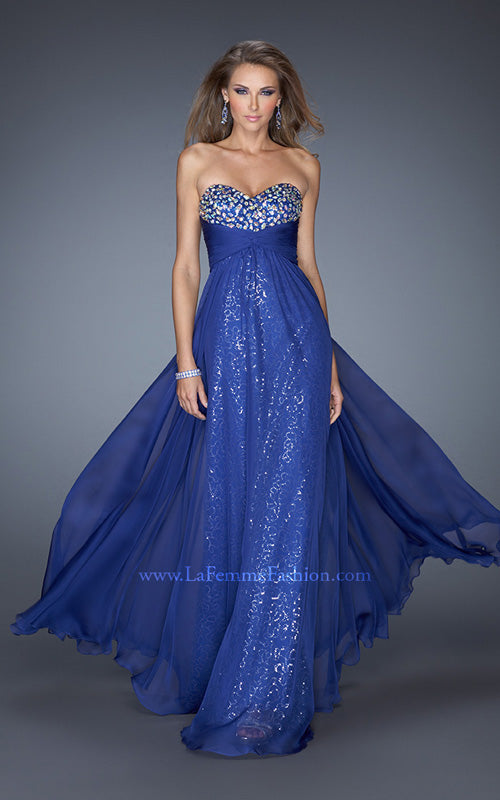 Picture of: Strapless Long Chiffon Prom Dress with Sequin Underlay in Blue, Style: 19543, Detail Picture 1