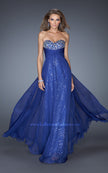 Picture of: Strapless Long Chiffon Prom Dress with Sequin Underlay in Blue, Style: 19543, Detail Picture 1