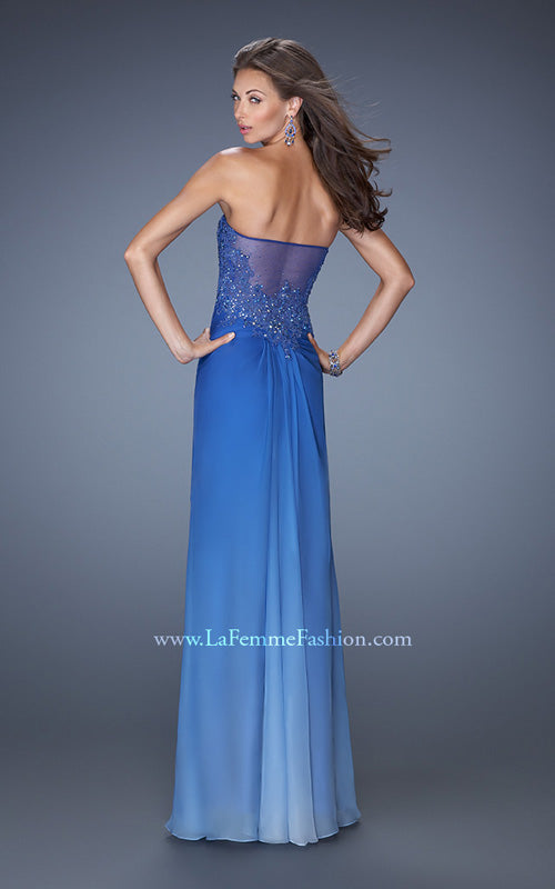Picture of: Long Strapless Ombre Prom Dress with Embellished Lace in Blue, Style: 19549, Back Picture