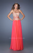 Picture of: Strapless Long Prom Dress with Sheer Lace Corset Bodice in Pink, Style: 19593, Detail Picture 3