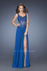 Picture of: Long Prom Gown with Sheer Beaded Lace Bodice in Blue, Style: 19615, Main Picture