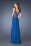 Picture of: Long Prom Gown with Sheer Beaded Lace Bodice in Blue, Style: 19615, Back Picture