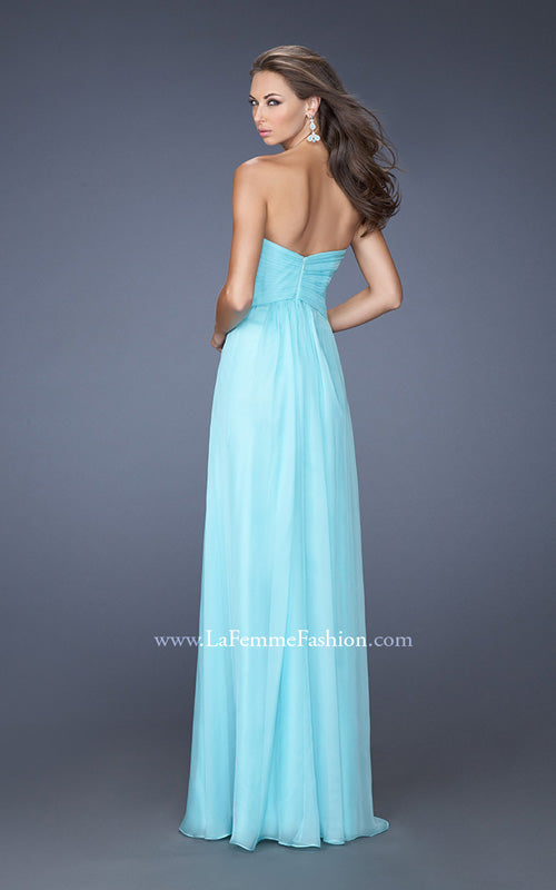 Picture of: Strapless Long Chiffon Prom Dress with Lace Trim Details in Blue, Style: 19630, Back Picture