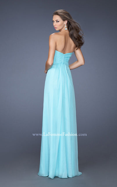 Picture of: Strapless Long Chiffon Prom Dress with Lace Trim Details in Blue, Style: 19630, Back Picture