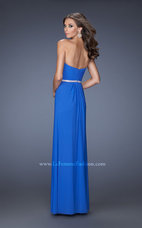 Picture of: Strapless Sweetheart Long Prom Dress with Rhinestone Belt in Blue, Style: 19671, Back Picture