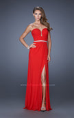 Picture of: Strapless Sweetheart Long Prom Dress with Rhinestone Belt in Red, Style: 19671, Detail Picture 2