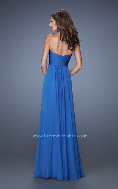 Picture of: Long Strapless Chiffon Prom Dress with a Gathered Bodice in Blue, Style: 19691, Back Picture