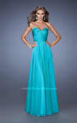 Picture of: Long Strapless Chiffon Prom Dress with a Gathered Bodice in Blue, Style: 19691, Detail Picture 1