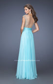 Picture of: Long Chiffon Prom Dress with Bedazzled Sheer Bodice in Blue, Style: 19694, Back Picture