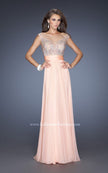 Picture of: Long Chiffon Prom Dress with Bedazzled Sheer Bodice in Pink, Style: 19694, Detail Picture 2