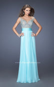 Picture of: Long Chiffon Prom Dress with Bedazzled Sheer Bodice in Blue, Style: 19694, Detail Picture 3