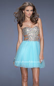 Picture of: Short Prom Dress with a Bedazzled Bodice and Tulle Skirt in Blue, Style: 19701, Main Picture