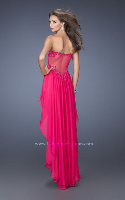 Picture of: High Low Fitted Prom Dress with Lace Applique in Pink, Style: 19707, Back Picture