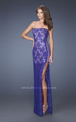 Picture of: Strapless Prom Dress Lace Overlay and an Open Side Slit in Purple, Style: 19717, Main Picture